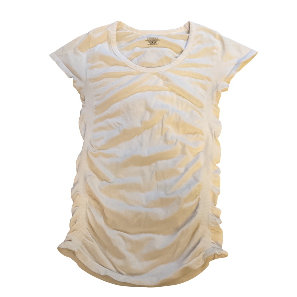 Athleta White Ruched Side Organic Cotton Blend Short Sleeve Top 438728 Womens S